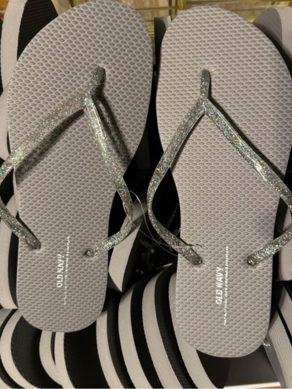 Old Navy Silver Glitter Flip Flop Sandals 16 pair bundle